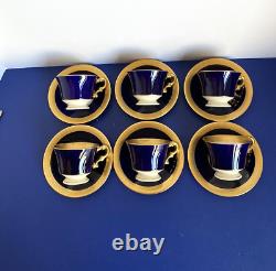 6 Syracuse Queen Anne Old Ivory Cobalt Blue & Gold Demitasse Cups & Saucers