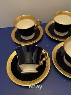 6 Syracuse Queen Anne Old Ivory Cobalt Blue & Gold Demitasse Cups & Saucers