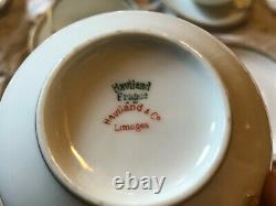 6 THEODORE HAVILAND LIMOGES FRANCE Tea cups / Saucers Gold Rim Flower Set
