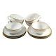 6 Vintage Danish Bing & Grondahl Hartmann White & Gold Tea Cups & Saucers