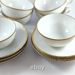 6 Vintage Danish Bing & Grondahl Hartmann White & Gold Tea Cups & Saucers