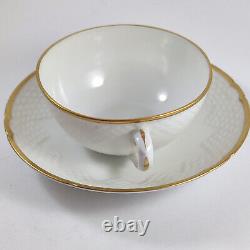 6 Vintage Danish Bing & Grondahl Hartmann White & Gold Tea Cups & Saucers