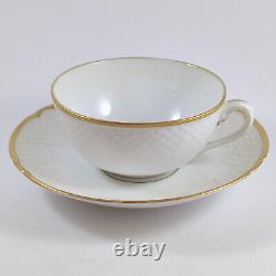 6 Vintage Danish Bing & Grondahl Hartmann White & Gold Tea Cups & Saucers