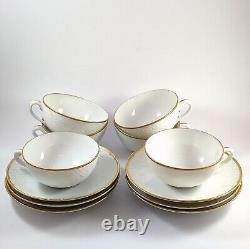 6 Vintage Danish Bing & Grondahl Hartmann White & Gold Tea Cups & Saucers