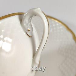 6 Vintage Danish Bing & Grondahl Hartmann White & Gold Tea Cups & Saucers