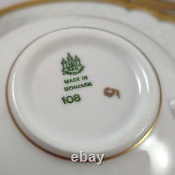 6 Vintage Danish Bing & Grondahl Hartmann White & Gold Tea Cups & Saucers