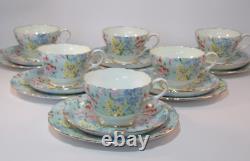 6 Vintage Shelley Melody Gilded Trios Cups Saucers Side Plates c1960s Excellent