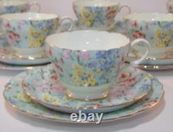 6 Vintage Shelley Melody Gilded Trios Cups Saucers Side Plates c1960s Excellent