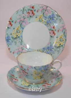 6 Vintage Shelley Melody Gilded Trios Cups Saucers Side Plates c1960s Excellent