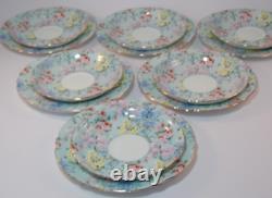 6 Vintage Shelley Melody Gilded Trios Cups Saucers Side Plates c1960s Excellent