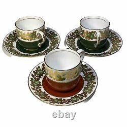 6 pcs MINTON GREEN REF Gold DEMITASSE ESPRESSO CUPS SAUCERS TIFFANY CO GROSVENOR