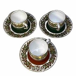 6 pcs MINTON GREEN REF Gold DEMITASSE ESPRESSO CUPS SAUCERS TIFFANY CO GROSVENOR