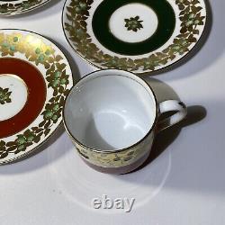 6 pcs MINTON GREEN REF Gold DEMITASSE ESPRESSO CUPS SAUCERS TIFFANY CO GROSVENOR
