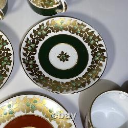 6 pcs MINTON GREEN REF Gold DEMITASSE ESPRESSO CUPS SAUCERS TIFFANY CO GROSVENOR