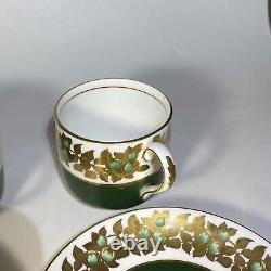 6 pcs MINTON GREEN REF Gold DEMITASSE ESPRESSO CUPS SAUCERS TIFFANY CO GROSVENOR