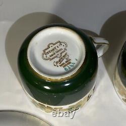 6 pcs MINTON GREEN REF Gold DEMITASSE ESPRESSO CUPS SAUCERS TIFFANY CO GROSVENOR