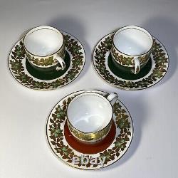 6 pcs MINTON GREEN REF Gold DEMITASSE ESPRESSO CUPS SAUCERS TIFFANY CO GROSVENOR