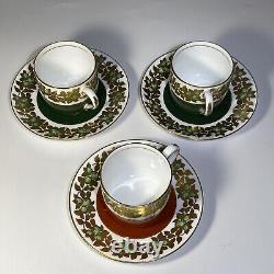 6 pcs MINTON GREEN REF Gold DEMITASSE ESPRESSO CUPS SAUCERS TIFFANY CO GROSVENOR