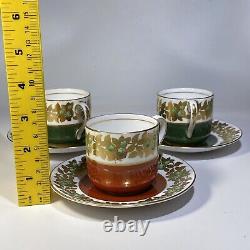 6 pcs MINTON GREEN REF Gold DEMITASSE ESPRESSO CUPS SAUCERS TIFFANY CO GROSVENOR