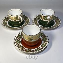 6 pcs MINTON GREEN REF Gold DEMITASSE ESPRESSO CUPS SAUCERS TIFFANY CO GROSVENOR