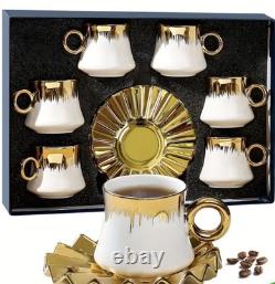 6 piece ottomon -Style coffee set with gold rims