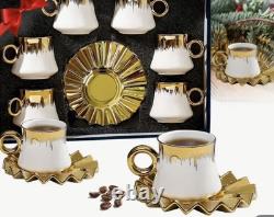 6 piece ottomon -Style coffee set with gold rims