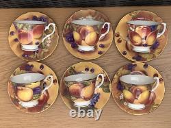 6 x Duchess China Golden Fruits Orchard Gold Still Life Footed TeaCups & Saucers