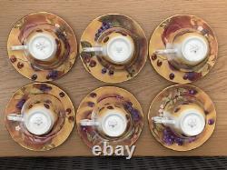 6 x Duchess China Golden Fruits Orchard Gold Still Life Footed TeaCups & Saucers