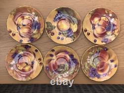 6 x Duchess China Golden Fruits Orchard Gold Still Life Footed TeaCups & Saucers