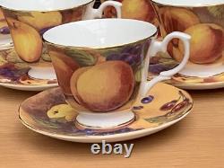 6 x Duchess China Golden Fruits Orchard Gold Still Life Footed TeaCups & Saucers