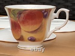 6 x Duchess China Golden Fruits Orchard Gold Still Life Footed TeaCups & Saucers