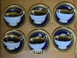 6 x John Aynsley Georgian Cobalt Patt No 7348 Tea Cups & Saucers All 1st