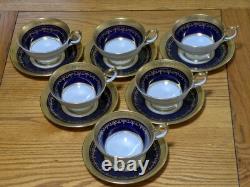 6 x John Aynsley Georgian Cobalt Patt No 7348 Tea Cups & Saucers All 1st