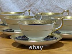 6 x John Aynsley Georgian Cobalt Patt No 7348 Tea Cups & Saucers All 1st
