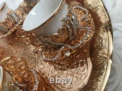 6pc Gold Crystal Turkish Greek Arabic Coffee Espresso cups & Saucers