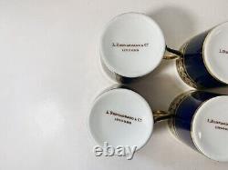 6x Bernardaud Limoges Demitasse Gold Encrusted Cobalt Blue Cup & Saucer With Box