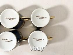 6x Bernardaud Limoges Demitasse Gold Encrusted Cobalt Blue Cup & Saucer With Box