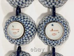 6x Lomonosov Cobalt Net USSR Tea Cups & Saucers