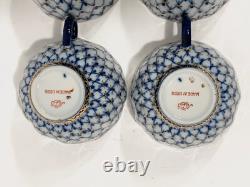 6x Lomonosov Cobalt Net USSR Tea Cups & Saucers