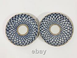6x Lomonosov Cobalt Net USSR Tea Cups & Saucers