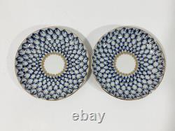 6x Lomonosov Cobalt Net USSR Tea Cups & Saucers