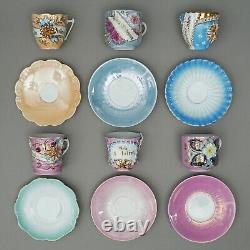 6x Souvenir Cup + Saucer Gold Pink Blue Green Antique Around 1900 V. MIN