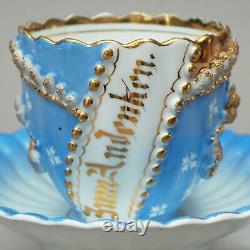 6x Souvenir Cup + Saucer Gold Pink Blue Green Antique Around 1900 V. MIN