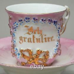 6x Souvenir Cup + Saucer Gold Pink Blue Green Antique Around 1900 V. MIN