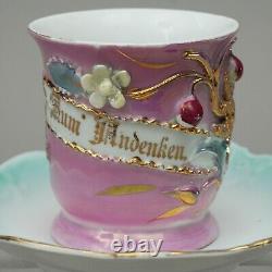 6x Souvenir Cup + Saucer Gold Pink Blue Green Antique Around 1900 V. MIN