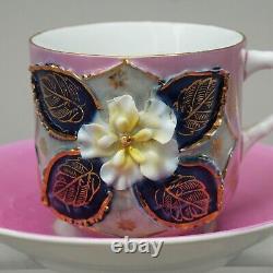 6x Souvenir Cup + Saucer Gold Pink Blue Green Antique Around 1900 V. MIN