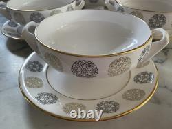 6x Vintage Spode Gothic Soup Cup & Saucers