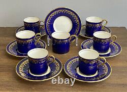 7 AYNSLEY Demitasse Cup Saucer Sets #796 VTG Cobalt Blue Gold Gilt EXCELLENT