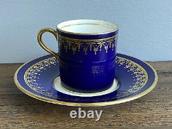 7 AYNSLEY Demitasse Cup Saucer Sets #796 VTG Cobalt Blue Gold Gilt EXCELLENT