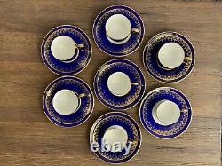 7 AYNSLEY Demitasse Cup Saucer Sets #796 VTG Cobalt Blue Gold Gilt EXCELLENT